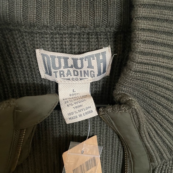 Duluth Men’s Large Sweater. Olive green with tan elbow patches - Picture 3 of 6